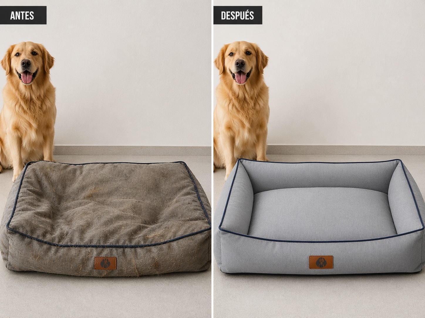 Antes y después de cama para mascota