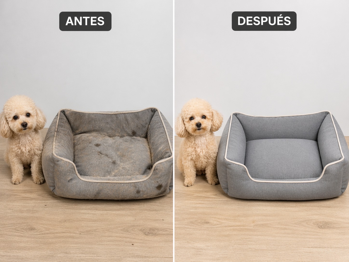 Antes y después de cama pequeña para mascota